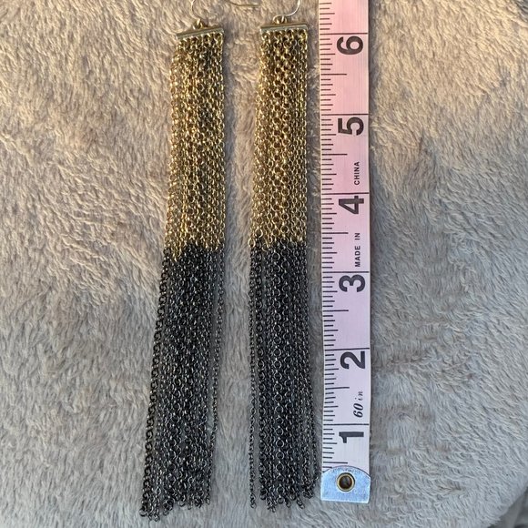 Two Toned Long Multi Chain Drop Earrings - Picture 11 of 11